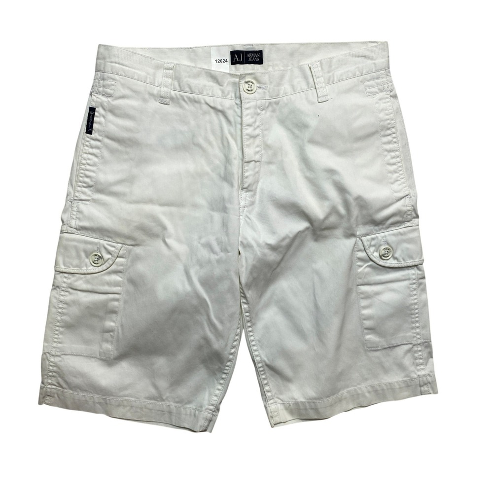 Armani Jeans Cargo Shorts Mens 33 Cream P48HR Corduroy Utility Pocket Logo